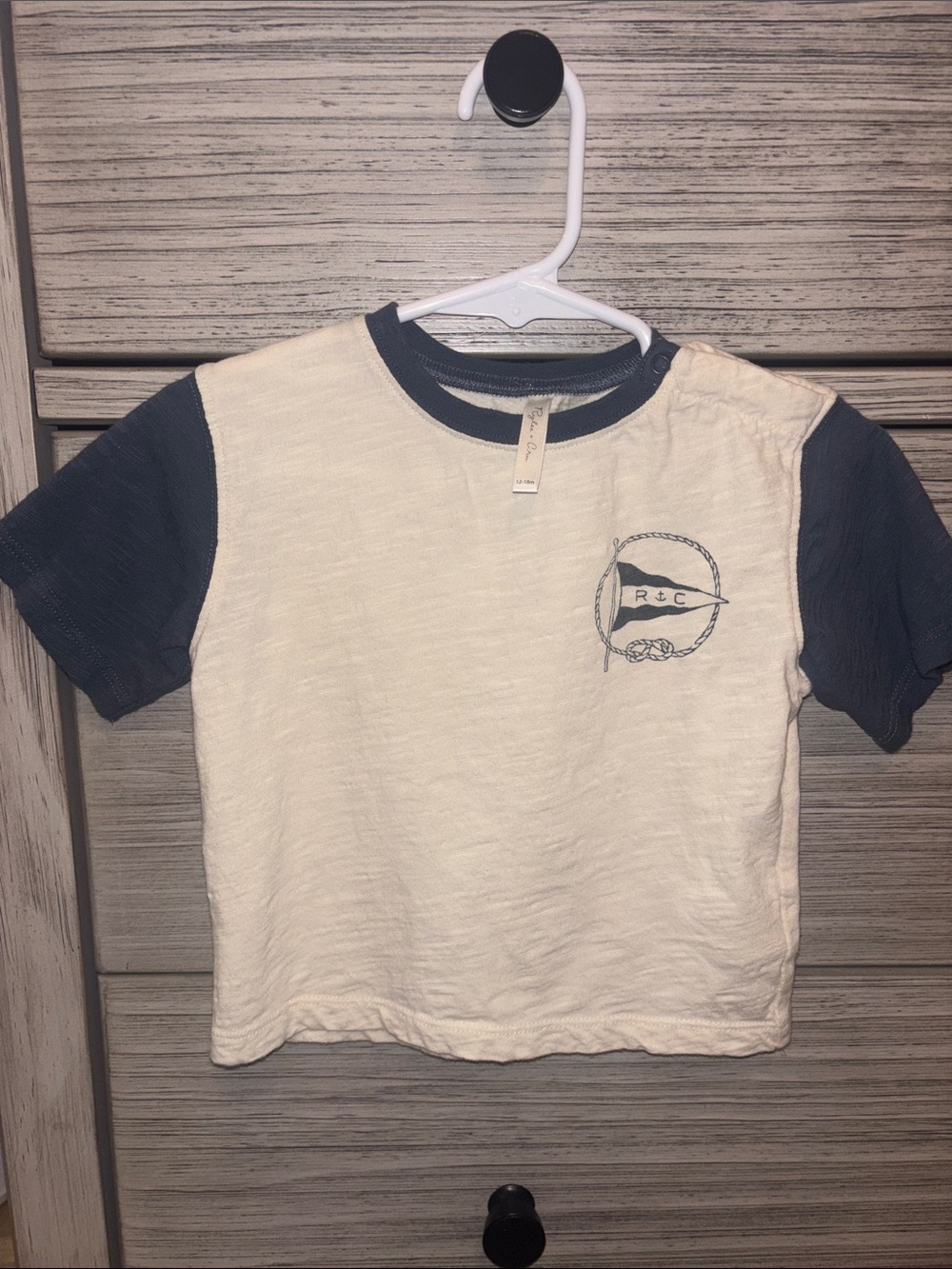 Rylee + Cru Cream Tee with Navy Sleeves